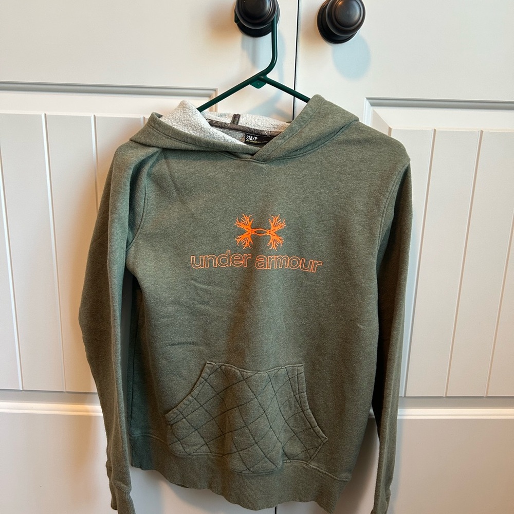 Under Armour Olive Hoodie with Bright Orange Logo